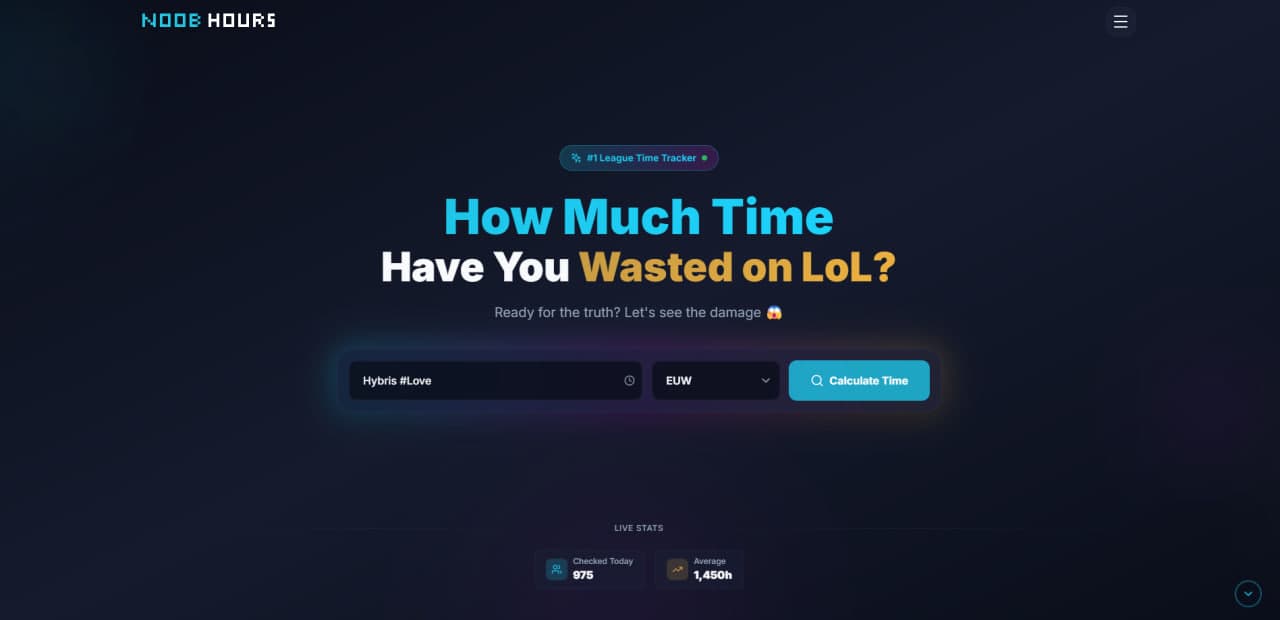 NoobHours main page